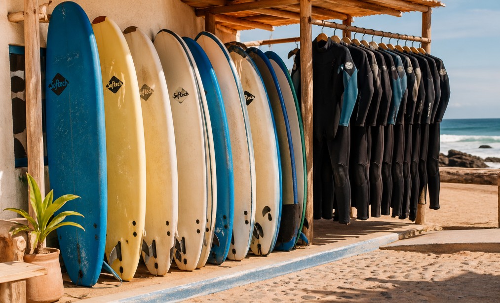 surfboards and wetsuits included surf camp Morocco equipment cost included