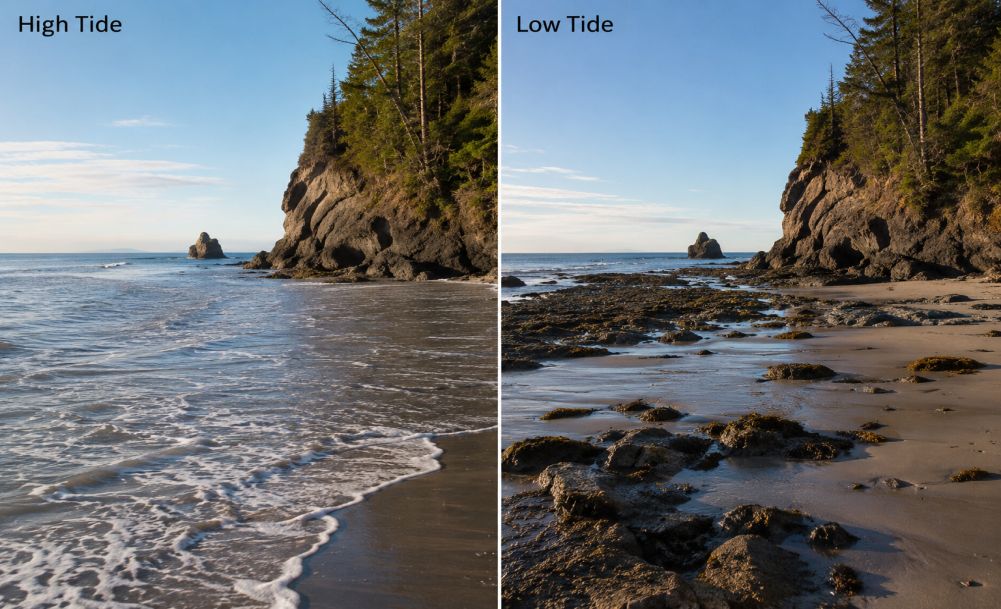 Tide comparison showing surf conditions for beginners.